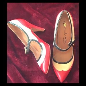 Nina| Stunning tricolor leather/suede heels w/buckle